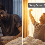 Comparison of waking up tired vs waking up refreshed after 8 hours of sleep.