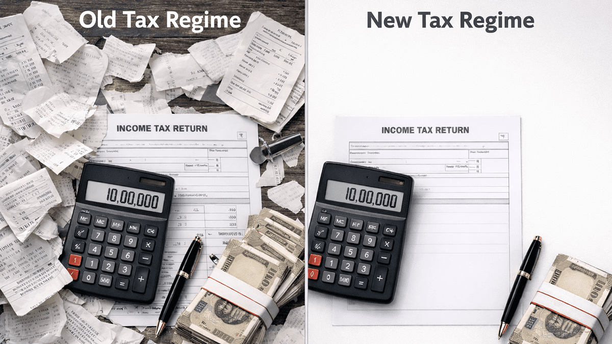 Comparison of Old vs New Tax Regime for 10 Lakh Salary in India 2026.