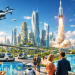 A futuristic smart city representing the top Future Tech Trends of the next decade.