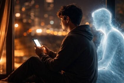 A person interacting with an AI Companion on a smartphone, illustrating digital relationships.