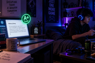 A student ignoring homework while an AI agent completes it, illustrating the Future of Homework.