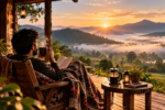 A person relaxing on a porch illustrating the power of slow travel benefits and doing nothing on vacation.