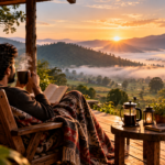 A person relaxing on a porch illustrating the power of slow travel benefits and doing nothing on vacation.