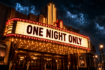 A retro movie theater marquee showing a single, original film representing the rise of standalone movies.