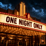 A retro movie theater marquee showing a single, original film representing the rise of standalone movies.
