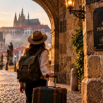 A traveler encountering a digital toll sign illustrating the rise of Tourist Taxes and Rules in historic cities.